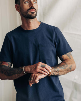 Out fit model wearing The Heavy Bag Tee from Taylor Stitch.