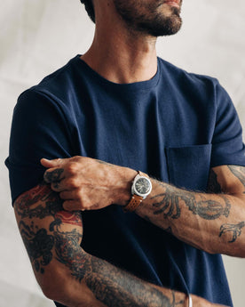 Out fit model wearing The Heavy Bag Tee from Taylor Stitch.