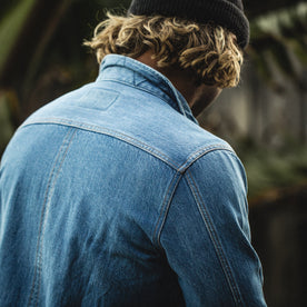Our fit model wearing The Long Haul Jacket in '68 24 Month Wash.