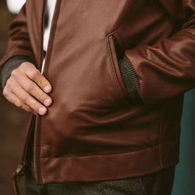 The pocket of the Golden Bear jacket worn by our fit model