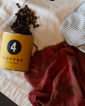 Four Coffee Tin - Sunday Motor Club Blend material shot, by Taylor Stitch