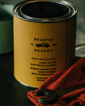 Four Coffee Tin - Sunday Motor Club Blend material shot, by Taylor Stitch