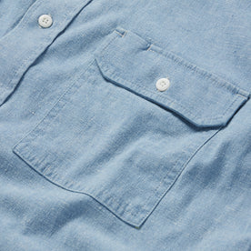 material shot of the front pocket on The Chore Shirt in Washed Indigo Boss Duck