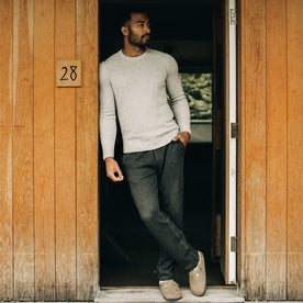 fit model wearing The Weekend Pant in Coal Double Knit
