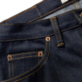 material shot of the fifth pocket on The Slim Jean in Cone Mills Cordura Denim