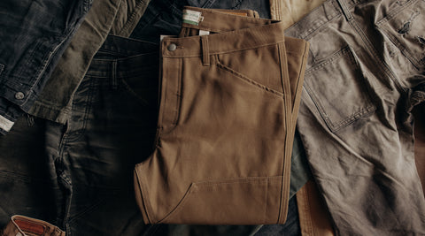 editorial image of various Good Acre pants