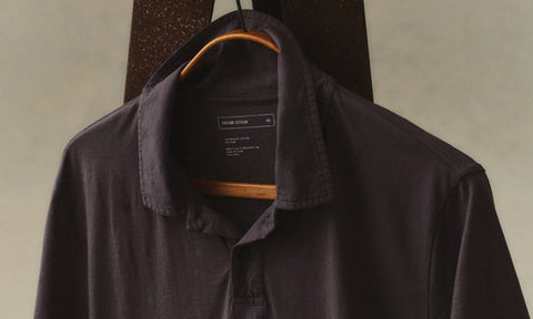 editorial image of The Cotton Hemp Polo in Charcoal