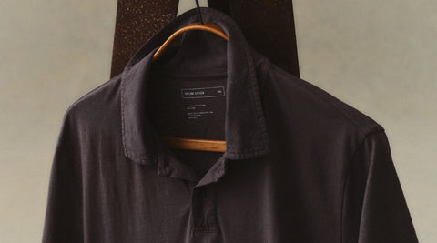 editorial image of The Cotton Hemp Polo in Charcoal