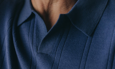 editorial image of The Valencia Polo in Heather Clear Blue Rib