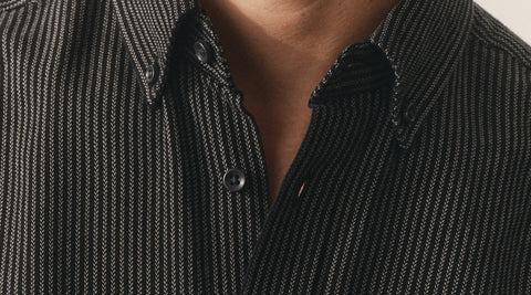 fit model posing in The Jack in Roped Black Indigo