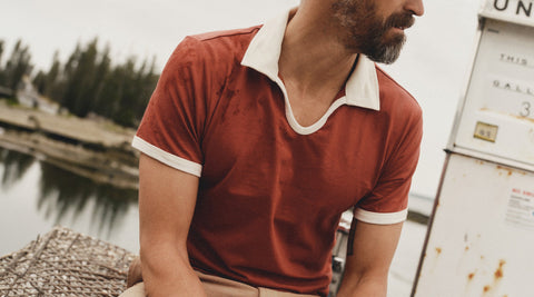 fit model wearing The Ripper Polo