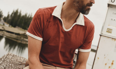 fit model wearing The Ripper Polo