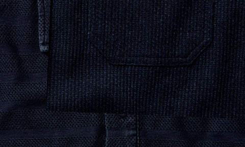 Close up of indigo sashiko fabric