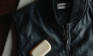 Waxed Jacket shown with a bar of wax