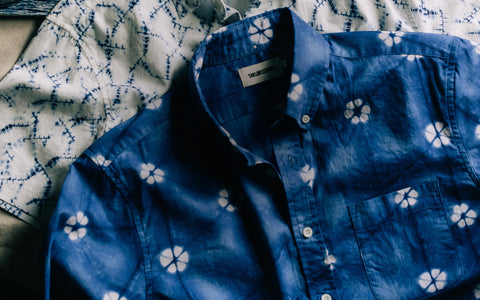 The Short Sleeve Jack in Deep Navy Floral and The Short Sleeve California in Deep Navy Crackle