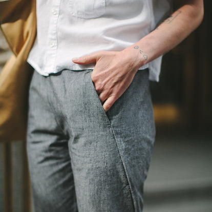 Modelling the pants - close up of hand in pocket.