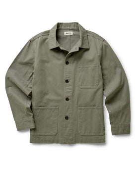 flatlay of The Ojai Chore Jacket in Smoked Olive Foundation Twill, Outerwear by Taylor Stitch