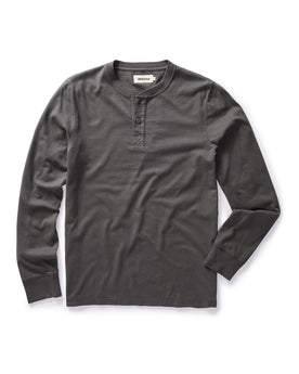 flatlay of The Organic Cotton Henley in Faded Black, Knits by Taylor Stitch