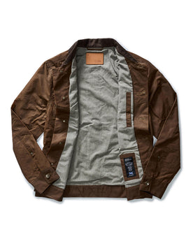 material shot of the inside lining on The Long Haul Jacket in Dark Khaki Waxed Canvas, Outerwear by Taylor Stitch