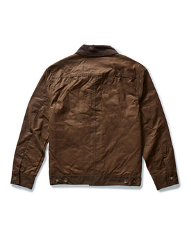 flatlay of the back of The Long Haul Jacket in Dark Khaki Waxed Canvas, Outerwear by Taylor Stitch