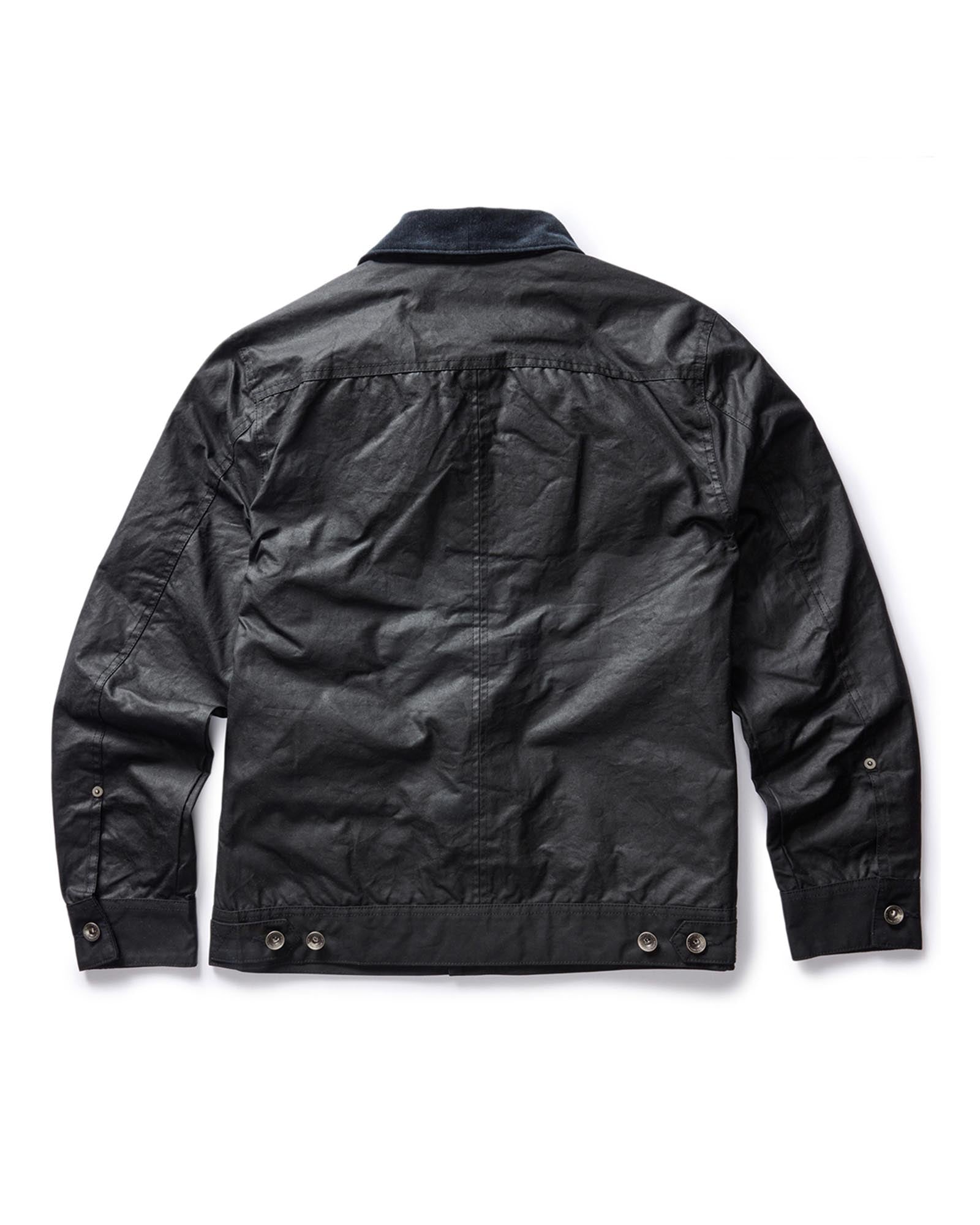 flatlay of the back of The Long Haul Jacket in Coal Waxed Canvas, Outerwear by Taylor Stitch