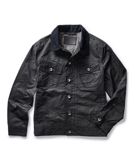 flatlay of The Long Haul Waxed Canvas Jacket in Coal , Outerwear by Taylor Stitch