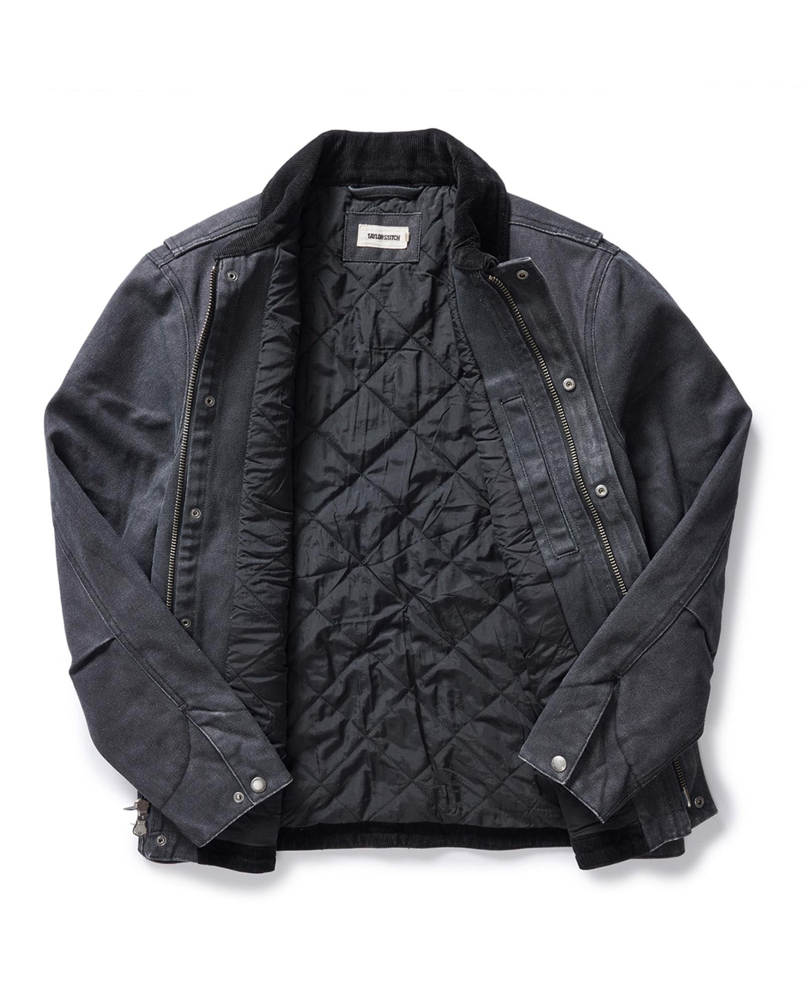 flatlay of the inside of The Workhorse Jacket in Coal Chipped Canvas, Outerwear by Taylor Stitch