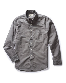 flatlay of The Jack in Smoke Oxford, shown in full, Wovens by Taylor Stitch