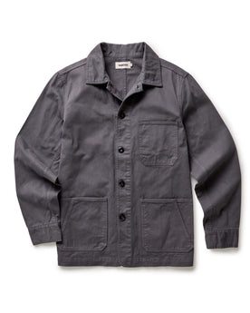 The Ojai Chore Coat in Organic Charcoal Foundation Twill flatlay, Outerwear by Taylor Stitch