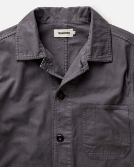 flatlay of The Ojai Jacket in Organic Charcoal Foundation Twill, shown open, Outerwear by Taylor Stitch