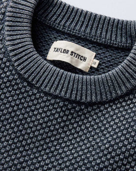 material shot of the neck opening on The Crawford Crew Sweater in Washed Asphalt, Knits by Taylor Stitch