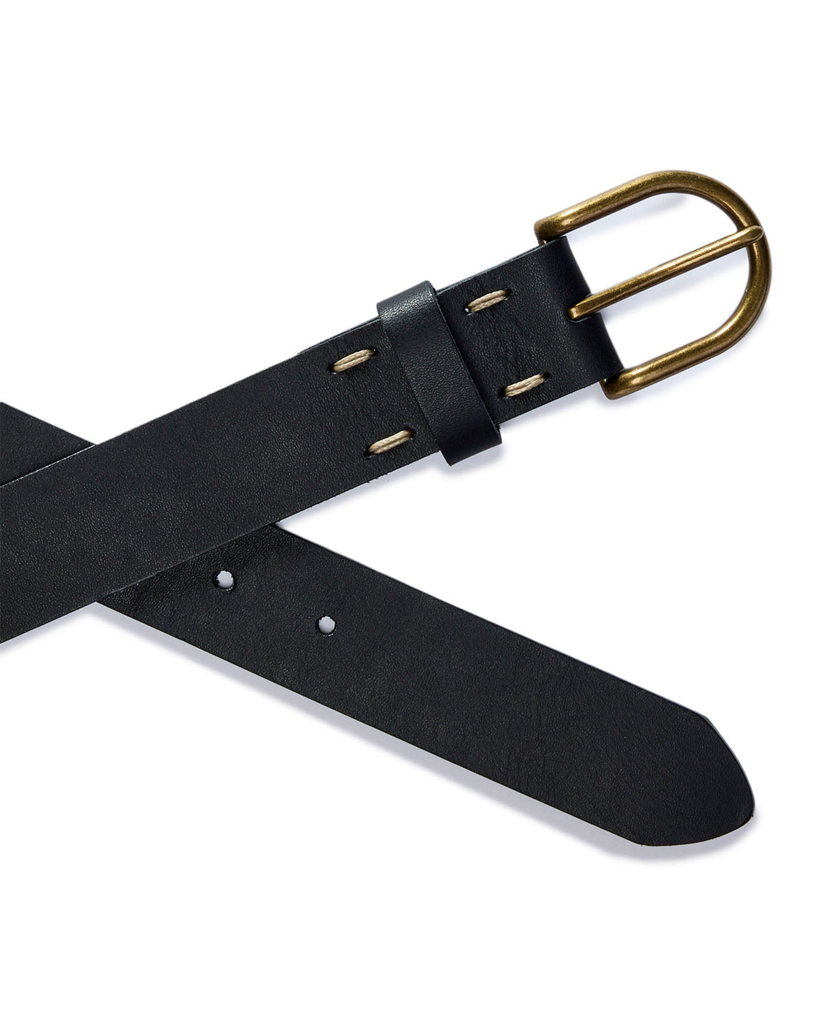 flatlay of the buckle and belt loops on The Foundation Belt in Black, Accessories by Taylor Stitch