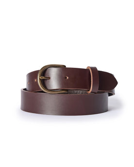 editorial image of The Foundation Belt in Dark Brown wrapped up, Accessories by Taylor Stitch