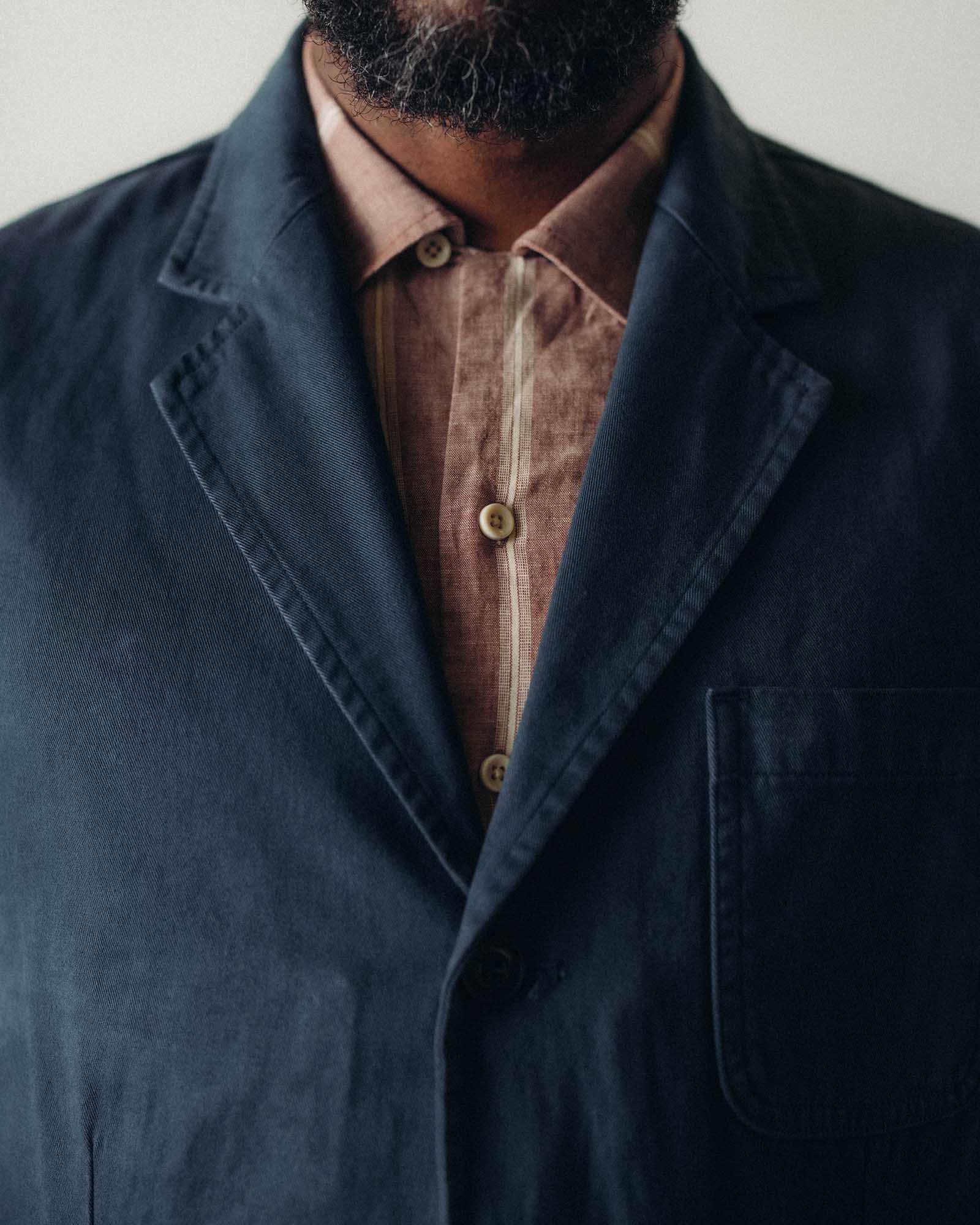 fit model showing off The Foundation Sportcoat in Organic Navy Twill, Outerwear by Taylor Stitch