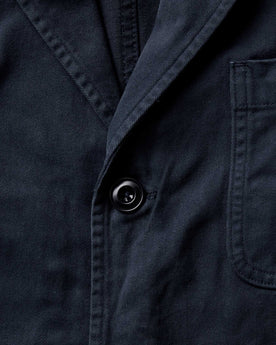 flatlay of the back of The Foundation Sportcoat in Organic Navy Twill, Outerwear by Taylor Stitch
