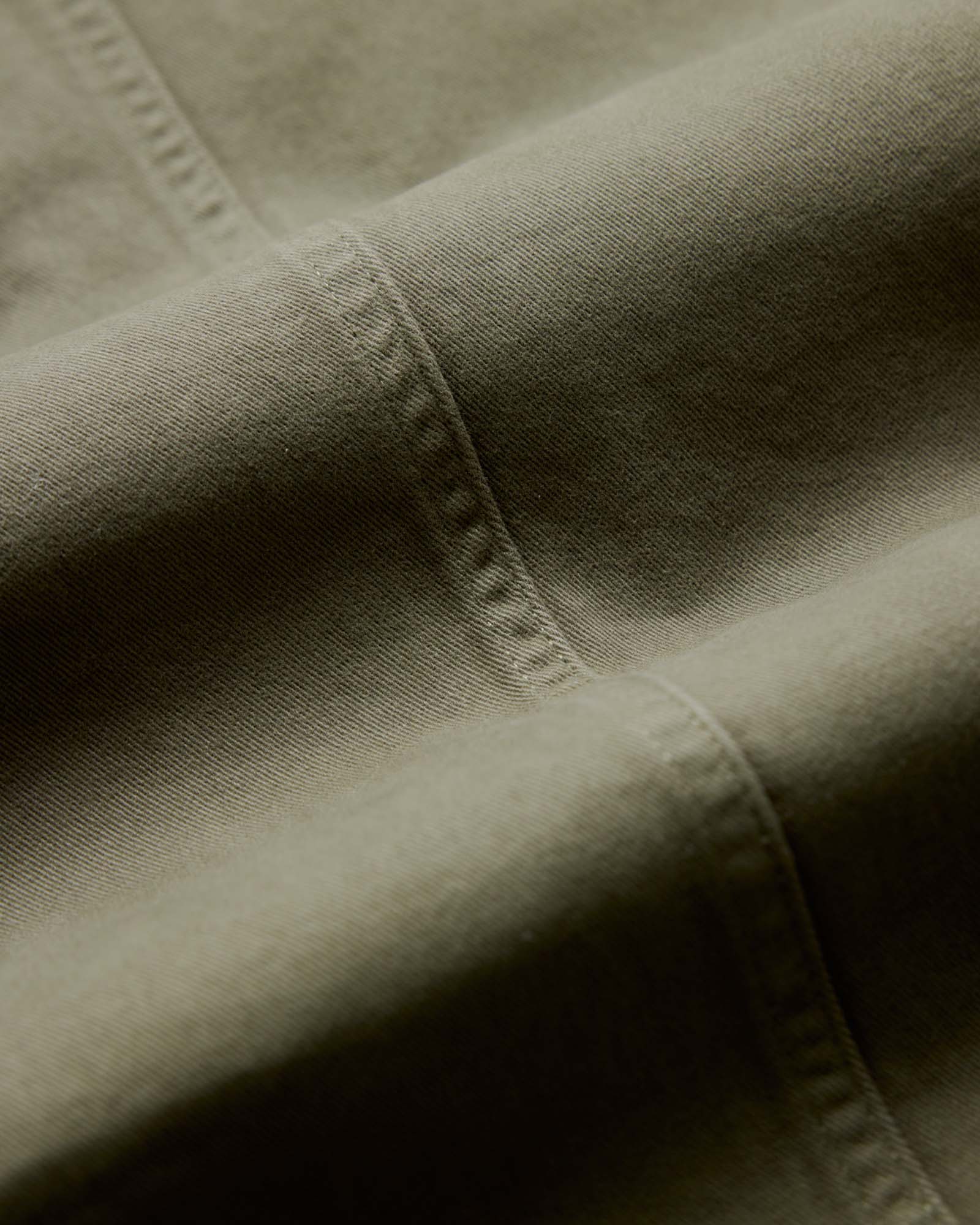 material shot of the collar on The Foundation Sportcoat in Organic Smoked Olive Twill, Outerwear by Taylor Stitch