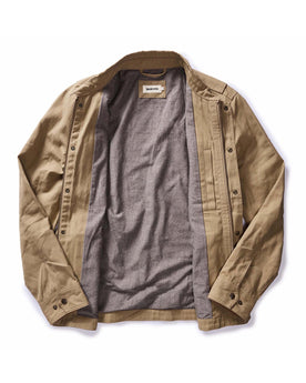 flatlay of The Pathfinder Jacket in Khaki Dry Wax open, Outerwear by Taylor Stitch