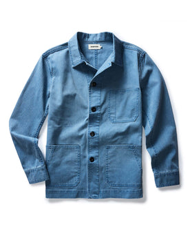The Ojai Chore Coat in French Blue Herringbone flatlay, Outerwear by Taylor Stitch