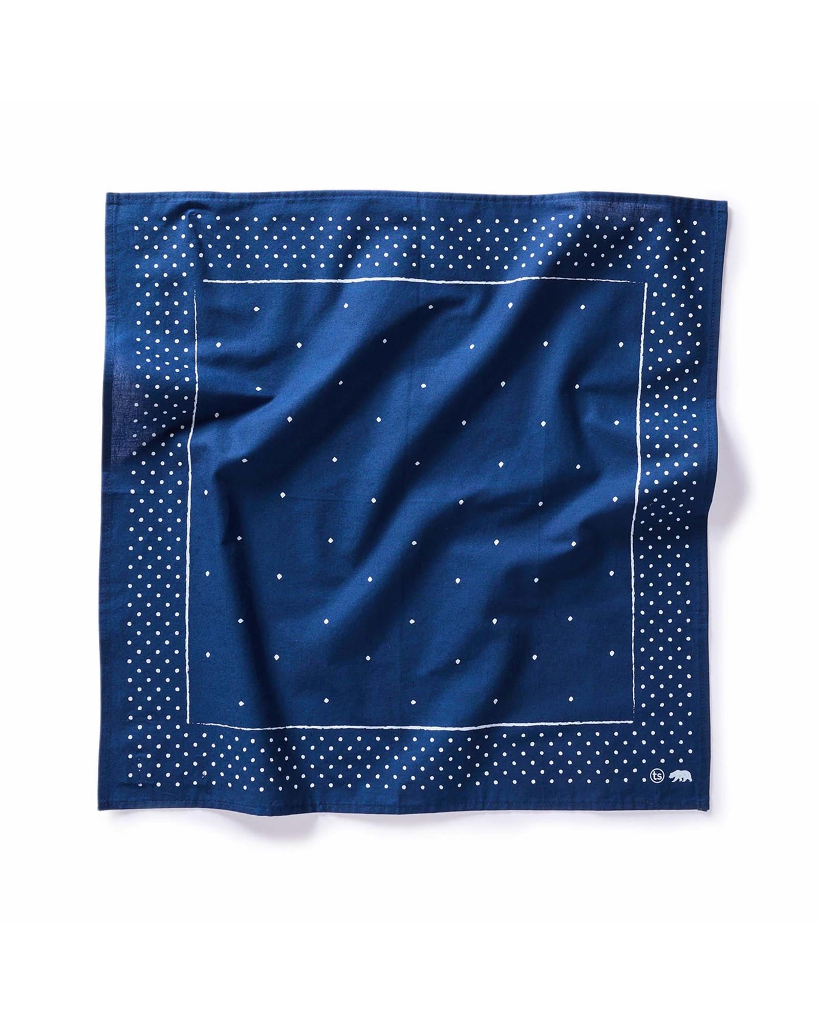 flatlay of the tag on The Bandana in Heritage Blue, Accessories by Taylor Stitch