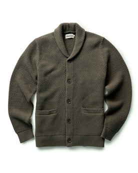 flatlay of The Crawford Sweater in Fatigue Olive, Knits by Taylor Stitch