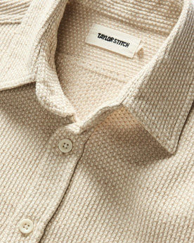 material shot of the collar on The Utility Shirt in Natural Sashiko, Wovens by Taylor Stitch