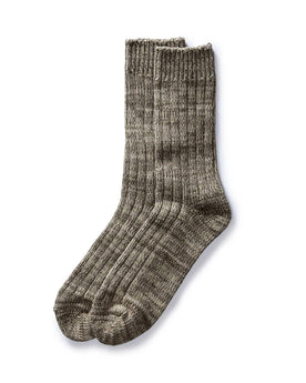flatlay of The Camp Sock in Marled Smoked Olive, Accessories by Taylor Stitch