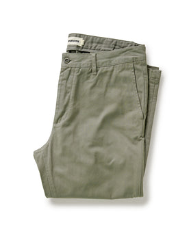 folded flatlay of The Slim Foundation Pant in Organic Smoked Olive, Bottoms by Taylor Stitch