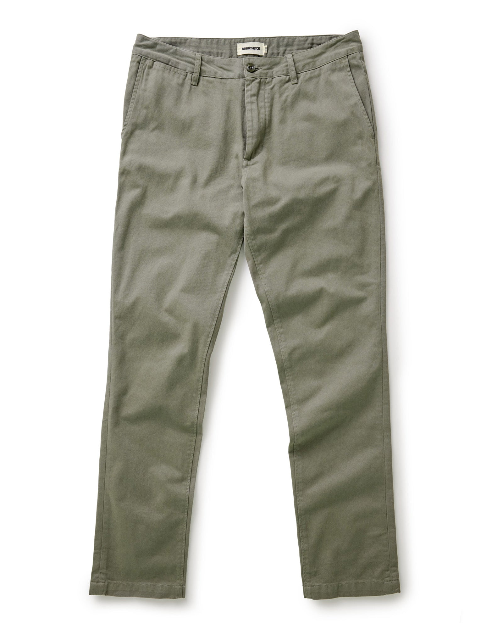 flatlay of The Slim Foundation Pant in Organic Smoked Olive, Bottoms by Taylor Stitch