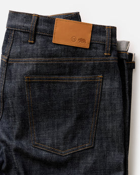 material shot of the button fly on The Democratic Jean in Rigid Organic Selvedge, Bottoms by Taylor Stitch