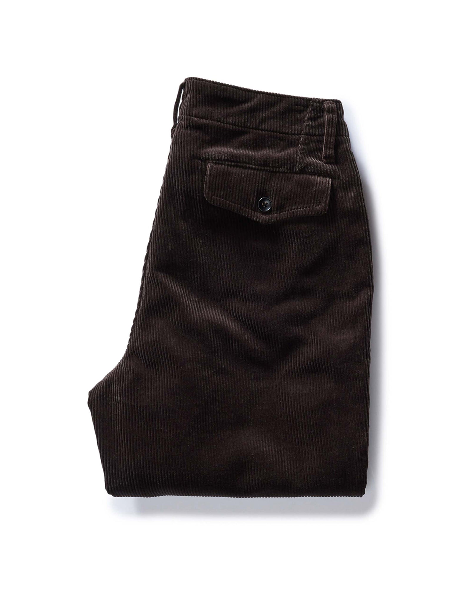 folded flatlay of the back of The Carnegie Pant in Soil Corduroy, Bottoms by Taylor Stitch