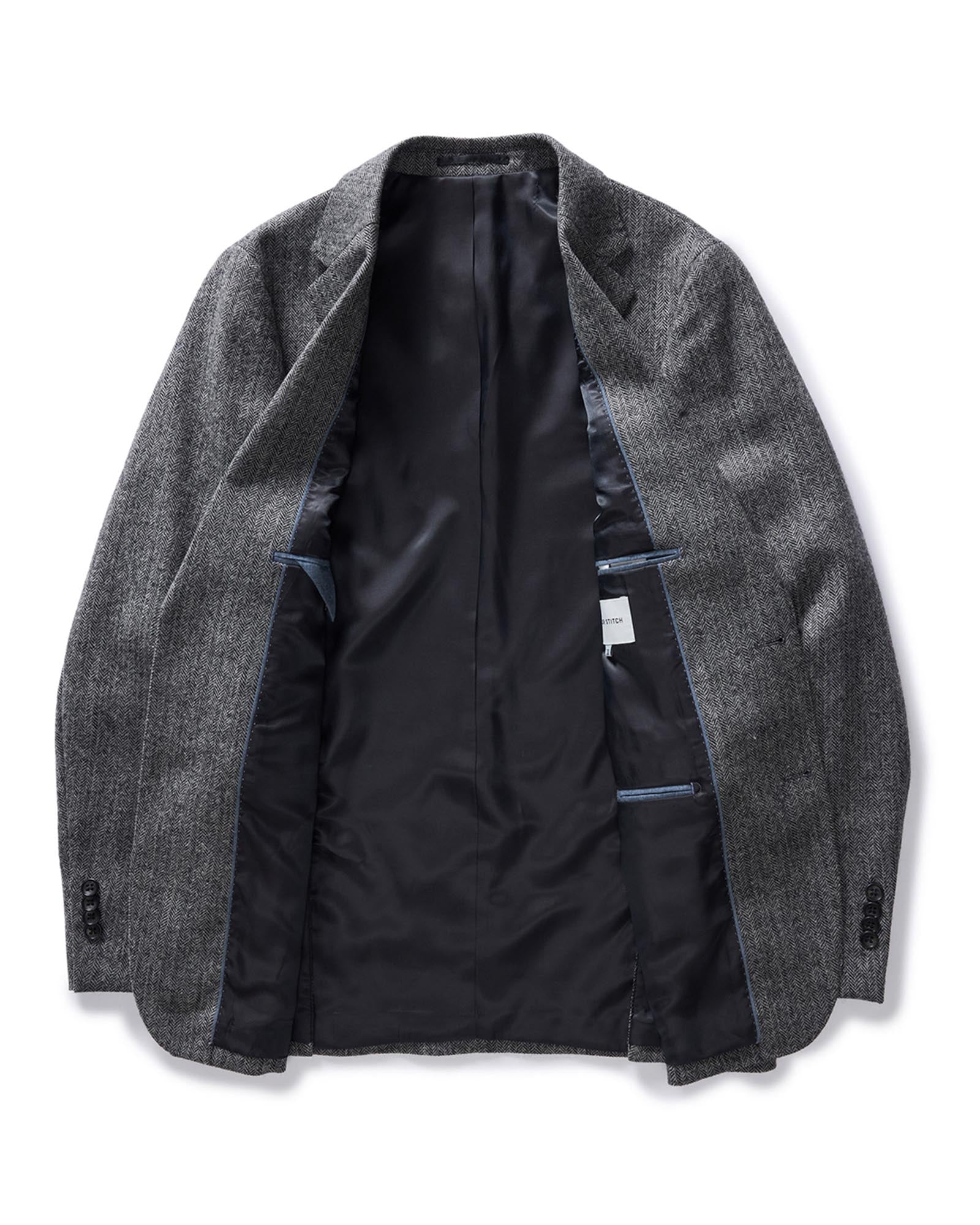 flatlay of The Stevens Sportcoat in Slate Herringbone Wool open, Outerwear by Taylor Stitch