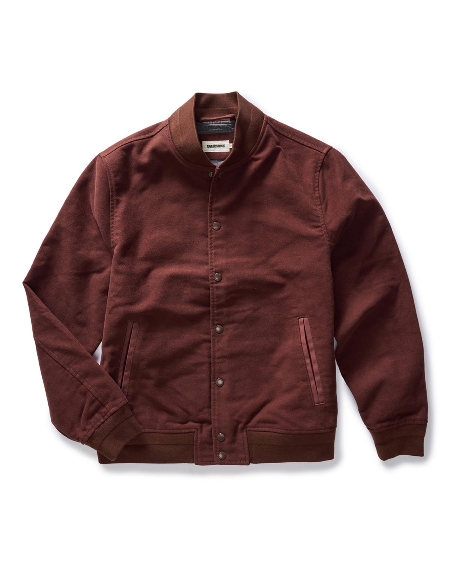 flatlay of The Campus Jacket in Burgundy Moleskin, Outerwear by Taylor Stitch