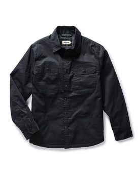 flatlay of The Fender Waxed Canvas Jacket in Coal Dry Wax, Outerwear by Taylor Stitch