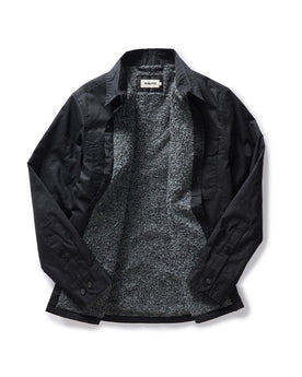 flatlay of the inside of The Fender Jacket in Coal Dry Wax, Outerwear by Taylor Stitch